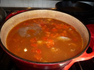 Simmering bean soup with everything dumped in