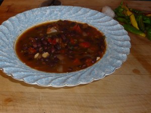 Black bean soup awaiting cheese, sour cream, pesto, whatever