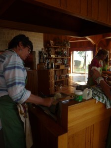 Anne stirring parmesan-parslied grits